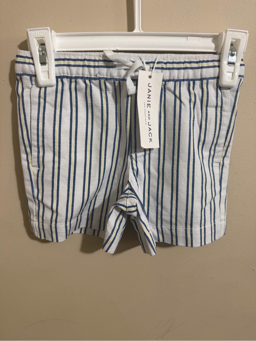 Janie and Jack White Shorts with Blue Vertical Stripes
